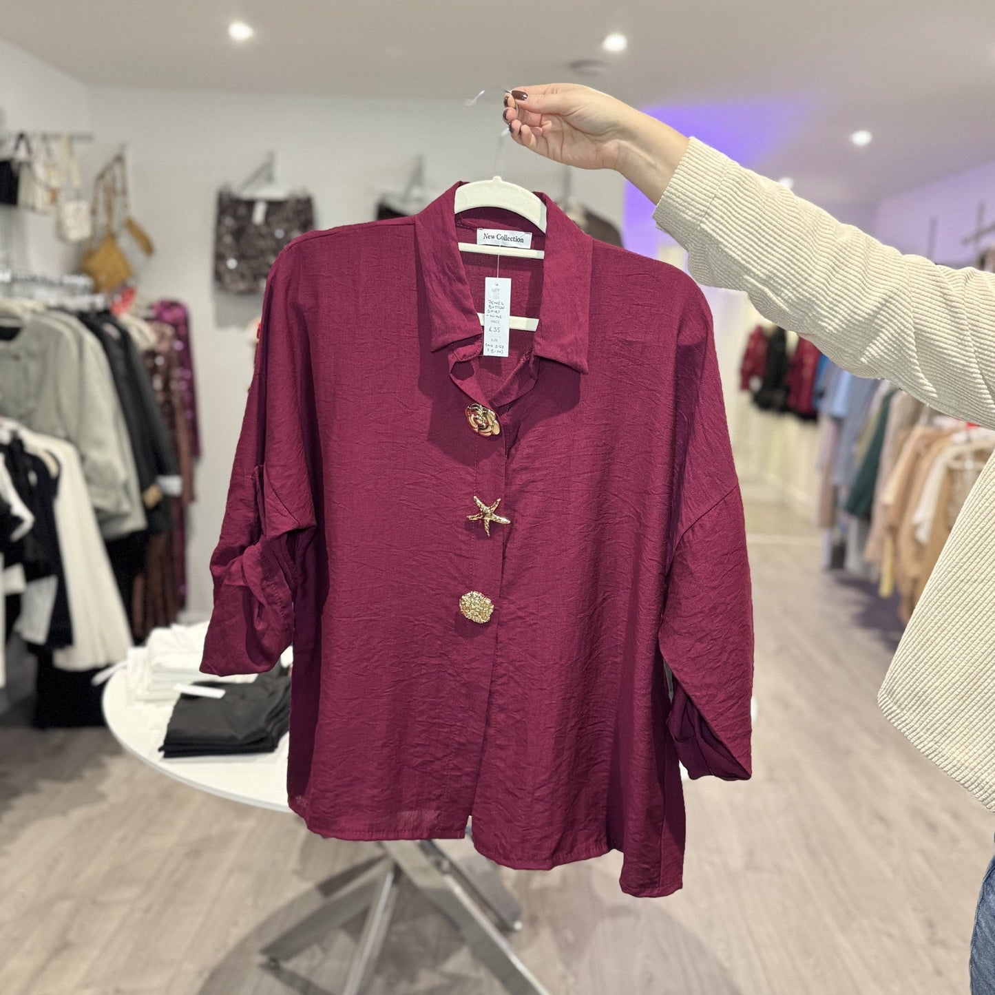 Jewel Button Shirt- Wine