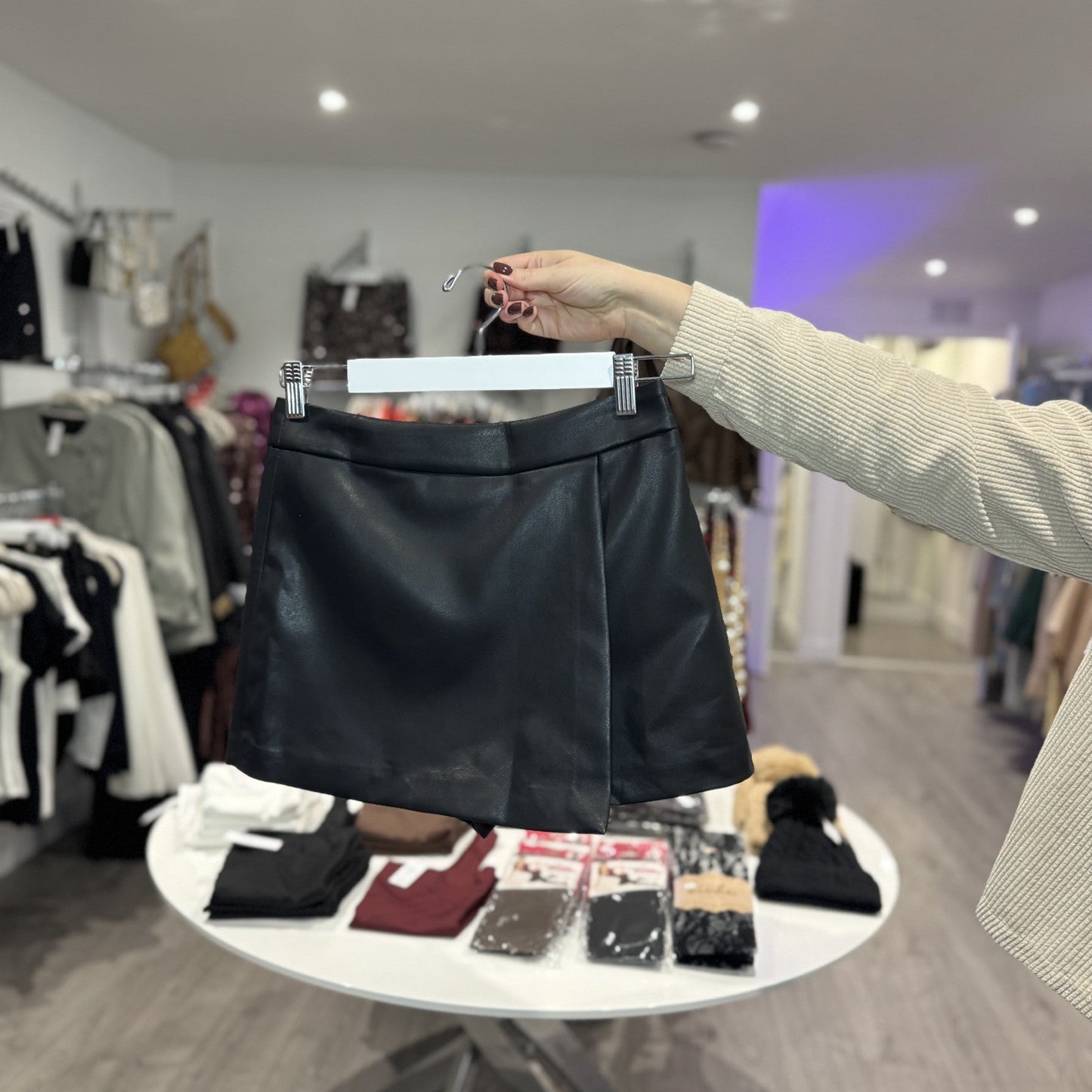 Leather Mini Skort- Black